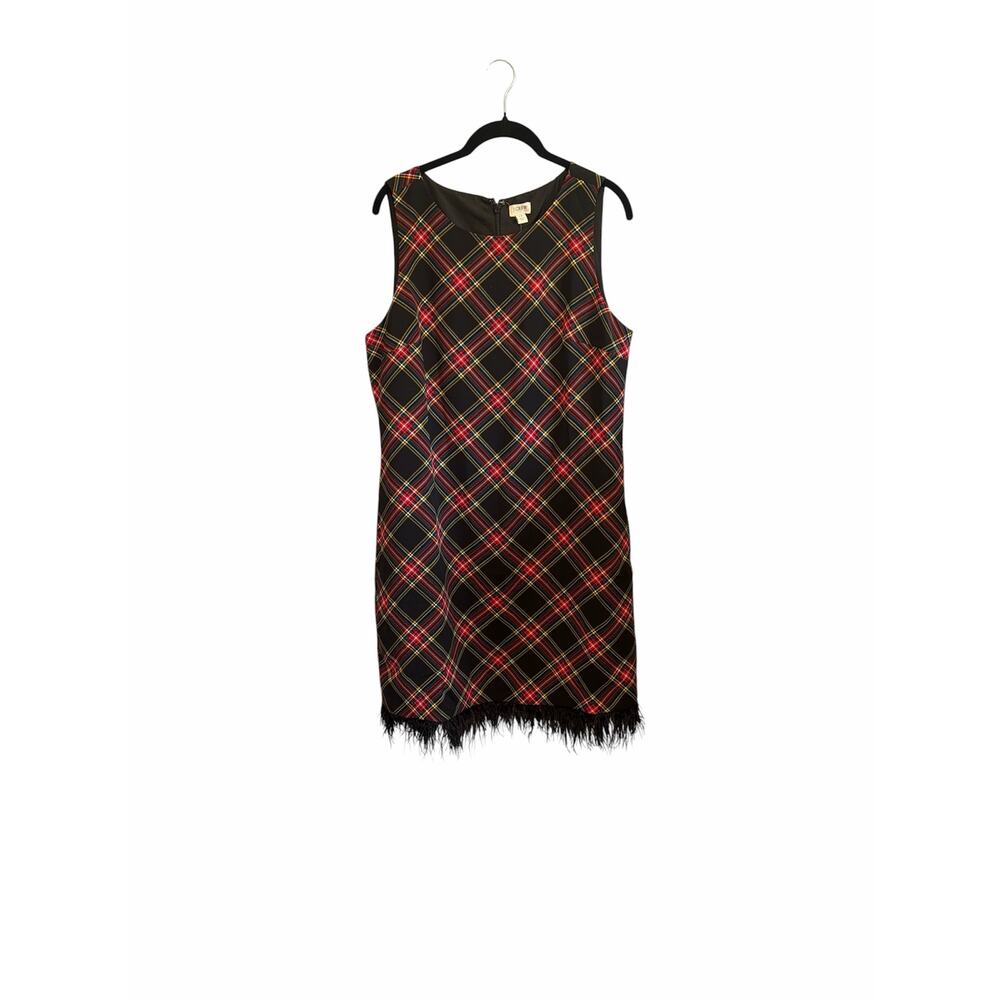 J. Crew Factory Tartan Feather-Trim Mini Dress NWT size 12
